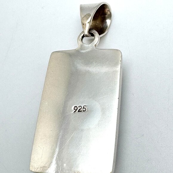 Vintage 925 Sterling Silver Black Onyx Modernist Mosaic Chunky Pendant - Picture 6 of 9